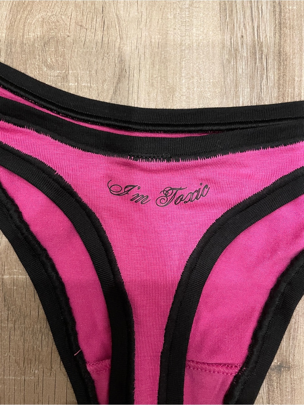 PINK Victoria's Secret Hot Pink Bikini Panty with Black Trim - "I'm Toxic"